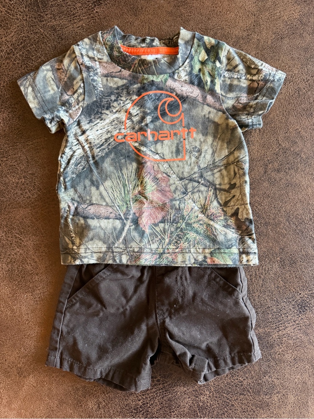 Carhartt Baby Camo Tee and Brown Shorts Set (0-3 Months)